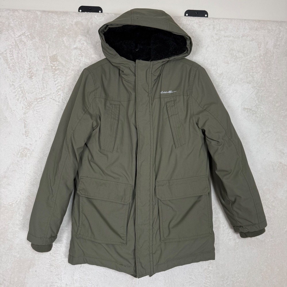 Eddie Bauer Kids M 10/12 Olive Green Down Insulated Hooded Parka Jacket